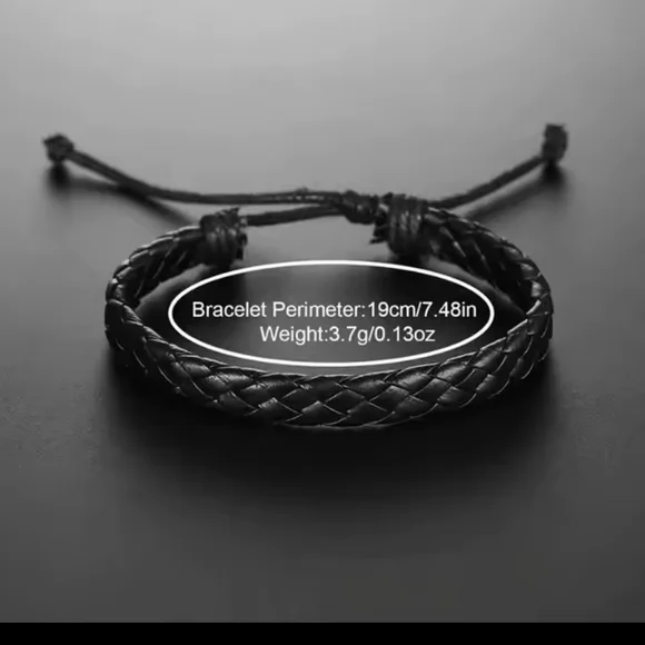Men's Watch Bracelet Set Leather Necklace Braided Black New f76 - Picture 3 of 4